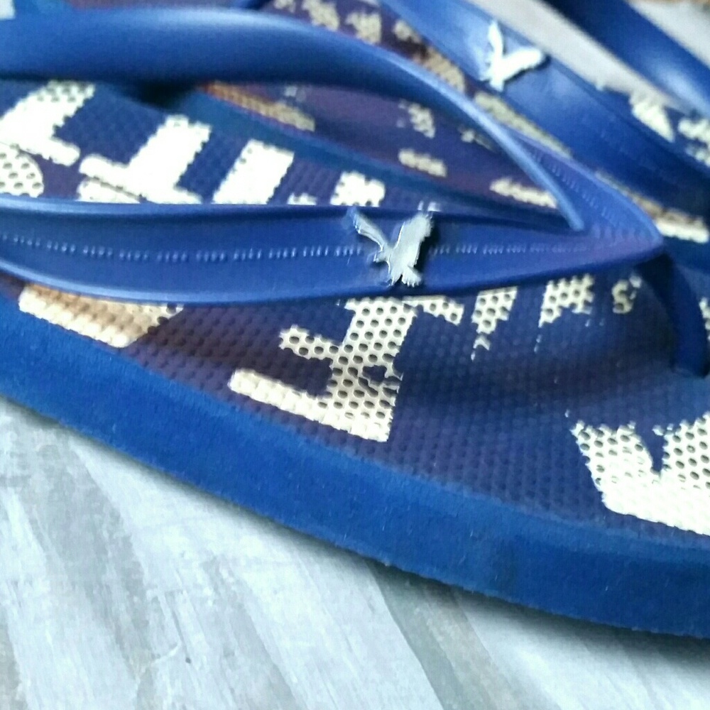 American Eagle Outfitters Blue Icon Logo Flip Flop Rubber Thong Sandal 10/11COPY - Picture 9 of 14